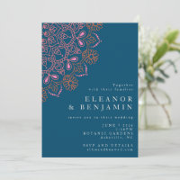 Boho Floral Mandala Teal Blue Elegant Wedding