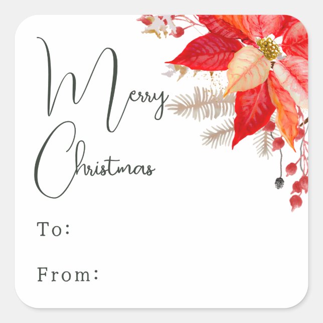 Boho Floral Merry Christmas To From Square Sticker (Front)