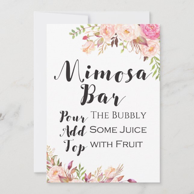 Boho floral mimosa bar Sign 5x7" Size Invitation (Front)