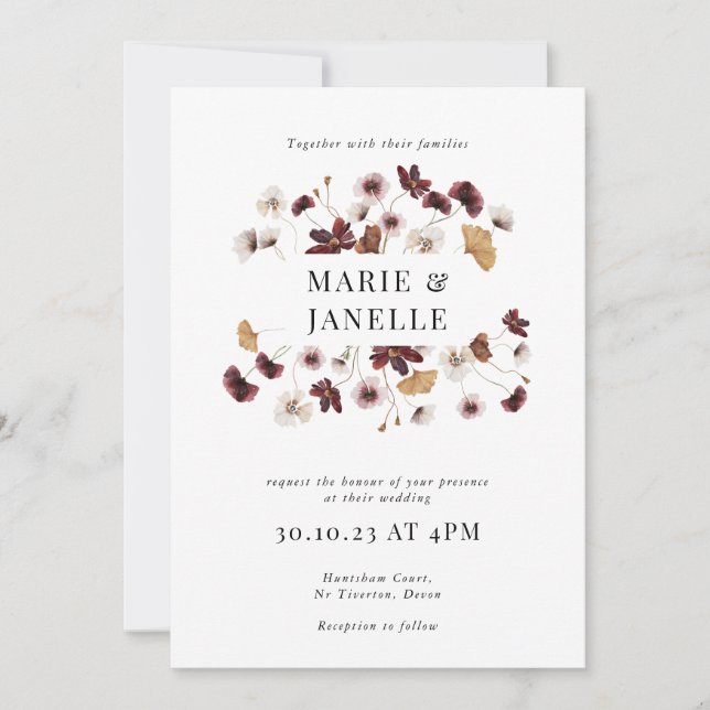 Boho Floral Minimalist Wedding Invitation (Front)