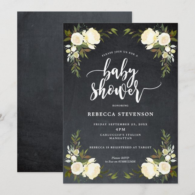 boho floral modern baby shower invitation (Front/Back)