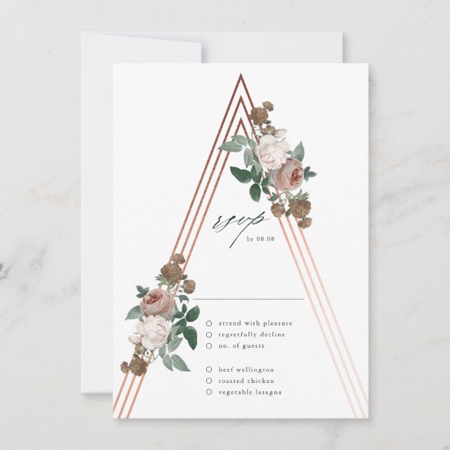 Boho Floral Modern Elegant Wedding RSVP Card (Front)
