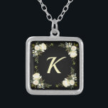 Boho Floral Monogram Bridesmaid Gift Silver Plated Necklace<br><div class="desc">This pretty boho floral monogram bridesmaid gift necklace design is sure to please with its cute floral personalised design. This design features antique white roses with a cream coloured monogram. Personalise it with the monogram of your choice and customise the font and colour to your liking.</div>