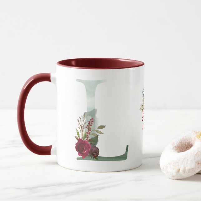 Boho Floral Monogram L Coffee Mug (With Donut)