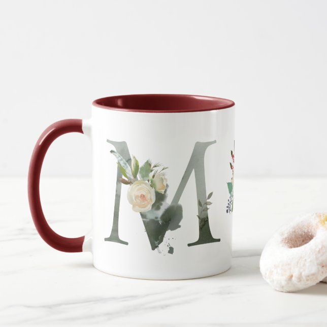 Boho Floral Monogram M Coffee Mug (With Donut)