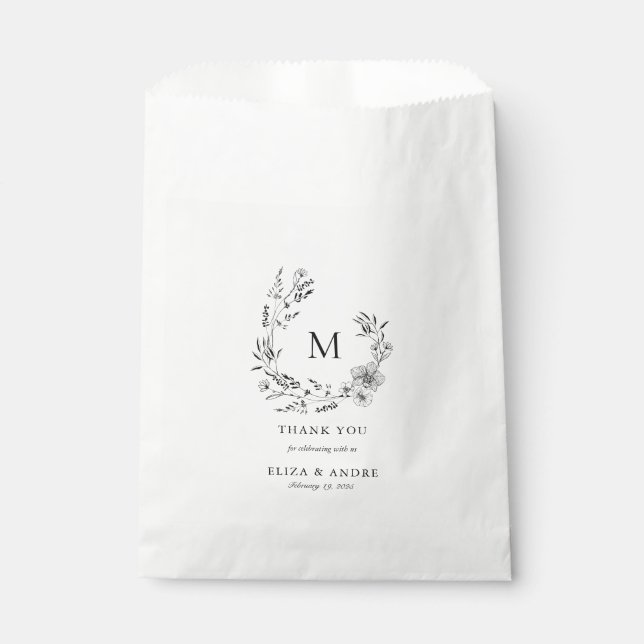 Boho Floral Monogram Wreath Custom Wedding  Favour Bags (Front)