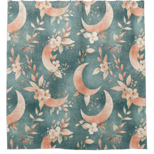 Boho Floral Moon Vintage Celestial Earth Tones Shower Curtain