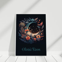 Boho Floral Moon with Custom Name Poster