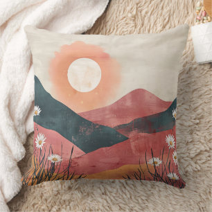 Boho Floral Mountain Sunset – Rustic Nature Cushion