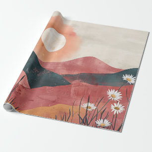 Boho Floral Mountain Sunset – Rustic Nature Wrapping Paper