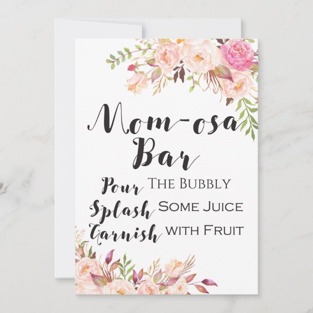 Boho floral Mum-osa bar baby shower Sign 5x7" Invitation (Front)