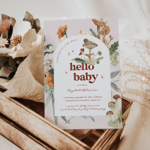 Boho Floral Mushroom Botanical Baby Shower Invitation