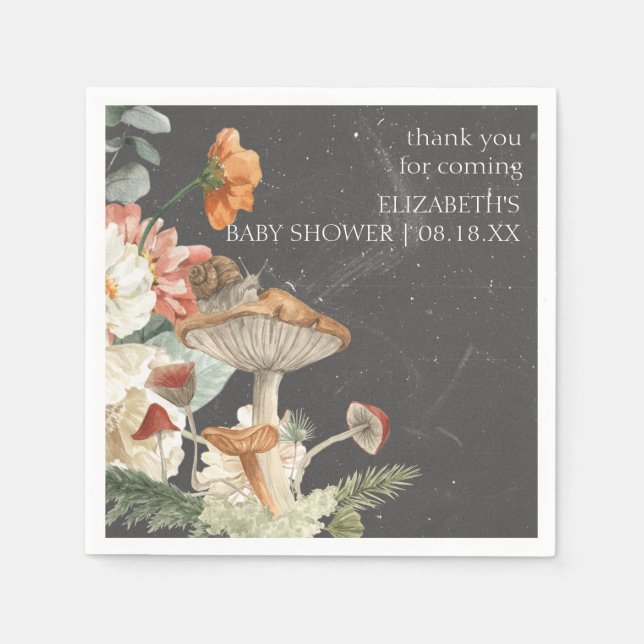 Boho Floral Mushroom Botanical | Baby Shower  Napkin (Front)