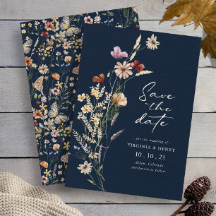 Boho Floral Navy Save The Date