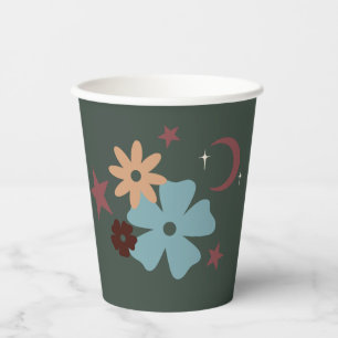 Boho Floral Neutral Olive Green Paper Cups