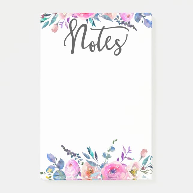 Boho Floral, Office, Meeting, pink and purple Post-it Notes (Front)