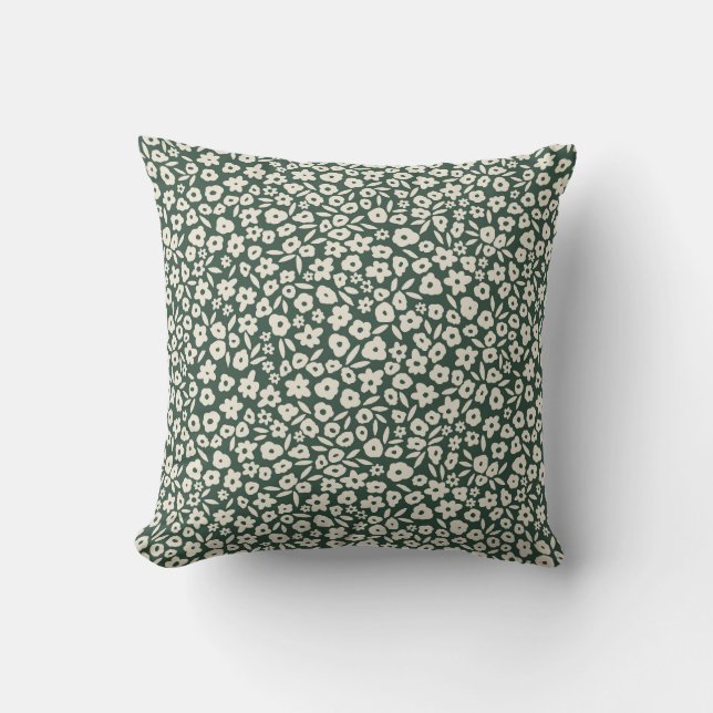 Boho Floral on Dark Emerald Green Cushion (Front)