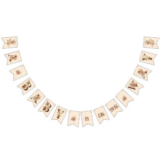 Boho Floral on Textured Ivory Baby Shower Bunting