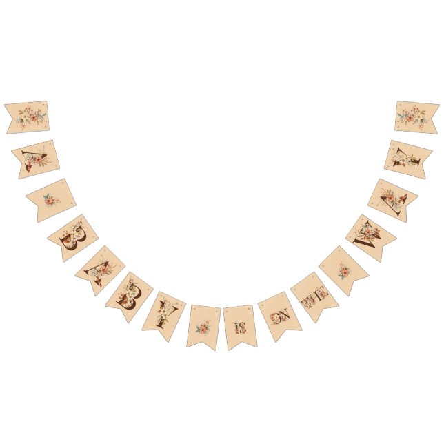 Boho Floral on Textured Tan Baby Shower Bunting (All)