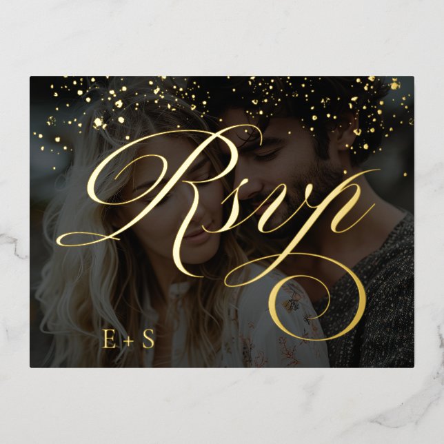 Boho Floral Orange and Blush Pink Photo Wedding Foil Invitation Postcard (Front)