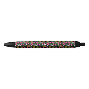 Boho Floral Orange Pink Black Green Black Ink Pen