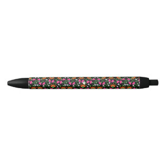 Boho Floral Orange Pink Black Green Black Ink Pen