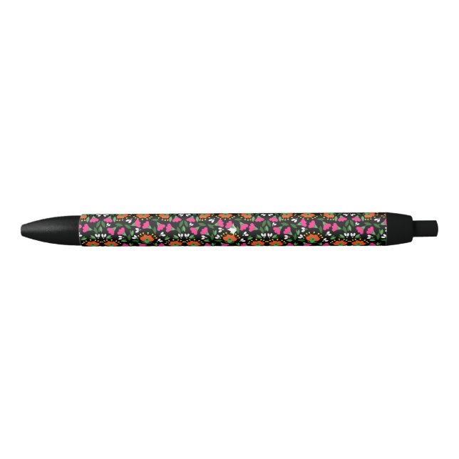 Boho Floral Orange Pink Black Green Ink Pen (Front)