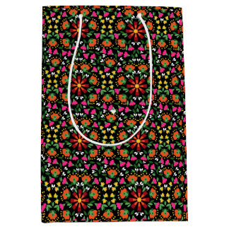 Boho Floral Orange Pink Black Green Medium Gift Bag
