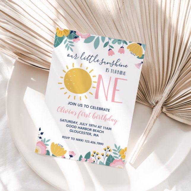 Boho Floral Our Little Sunshine 1st Birthday Invit Invitation (Creator Uploaded)