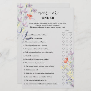 Boho Floral over or under bridal shower game