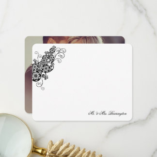Boho Floral Paisley Black Vintage Wedding Photo Thank You Card
