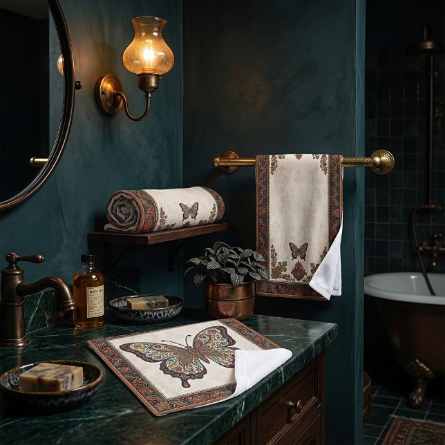 Boho floral paisley frame butterfly bath towel set (Creator Uploaded)