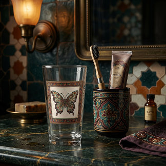 Boho floral paisley frame butterfly bathroom glass
