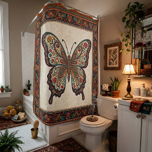 Boho floral paisley frame butterfly shower curtain