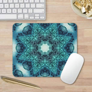 Boho floral paisley turquoise teal mandala henna mouse mat