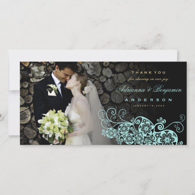 Boho Floral Paisley Wedding Thank You Photo Card (Front)