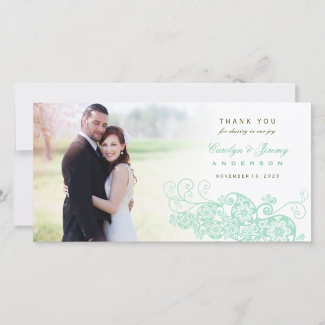 Boho Floral Paisley Wedding Thank You Photo Card (Front)