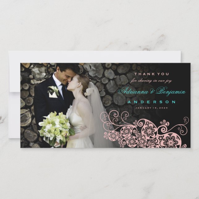 Boho Floral Paisley Wedding Thank You Photo Card (Front)