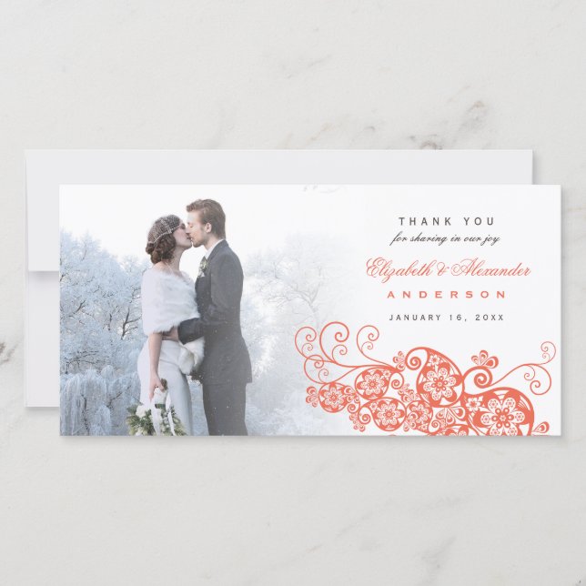 Boho Floral Paisley Wedding Thank You Photo Card (Front)