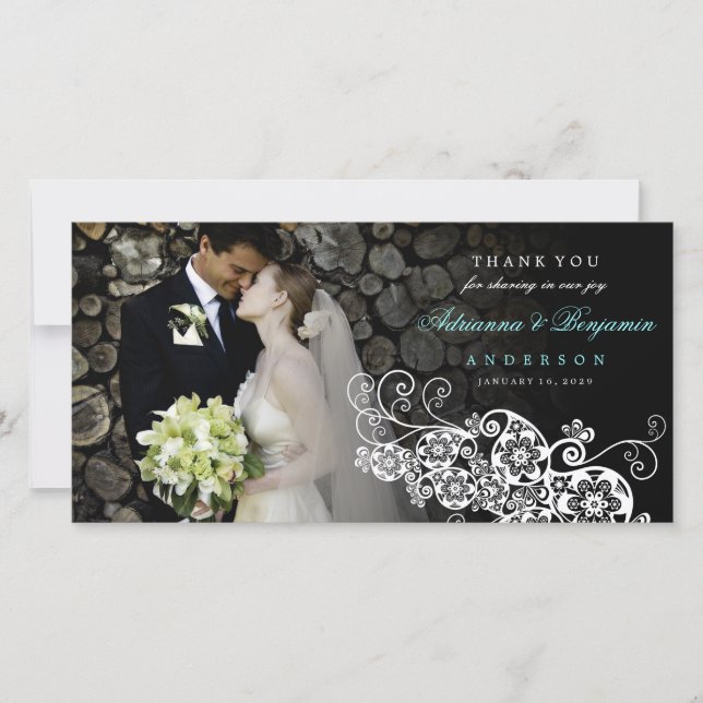 Boho Floral Paisley Wedding Thank You Photo Card (Front)