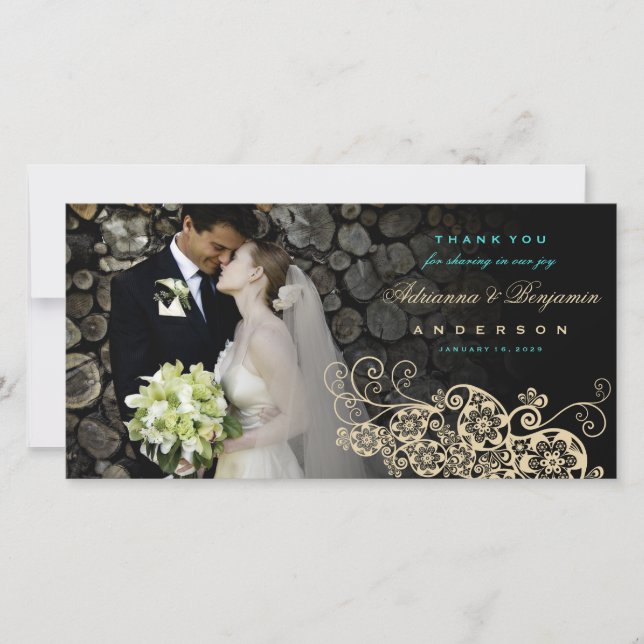 Boho Floral Paisley Wedding Thank You Photo Card (Front)