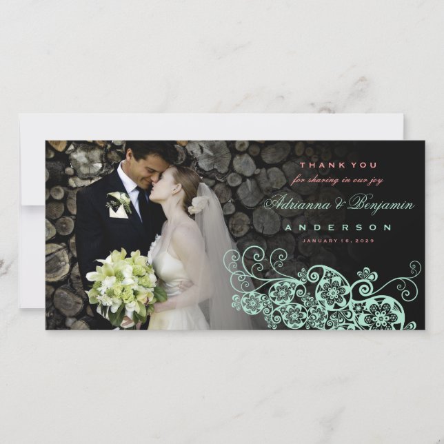 Boho Floral Paisley Wedding Thank You Photo Card (Front)