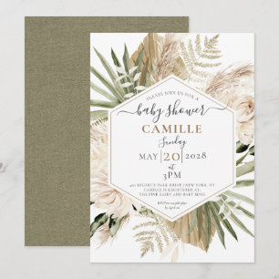 Boho Floral Palmetto Leaves eucalyptus Baby Shower Invitation