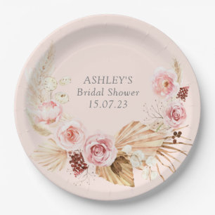 Boho floral pampas blush pink Bridal Shower Paper Plate