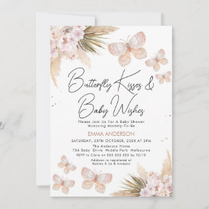 Boho Floral Pampas Butterfly Kisses Baby Shower Invitation