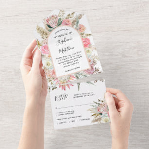 Boho Floral Pampas Floral Wedding All In One Invitation