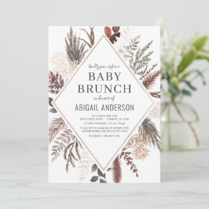 Boho Floral Pampas Grass Baby Brunch Shower  Invitation