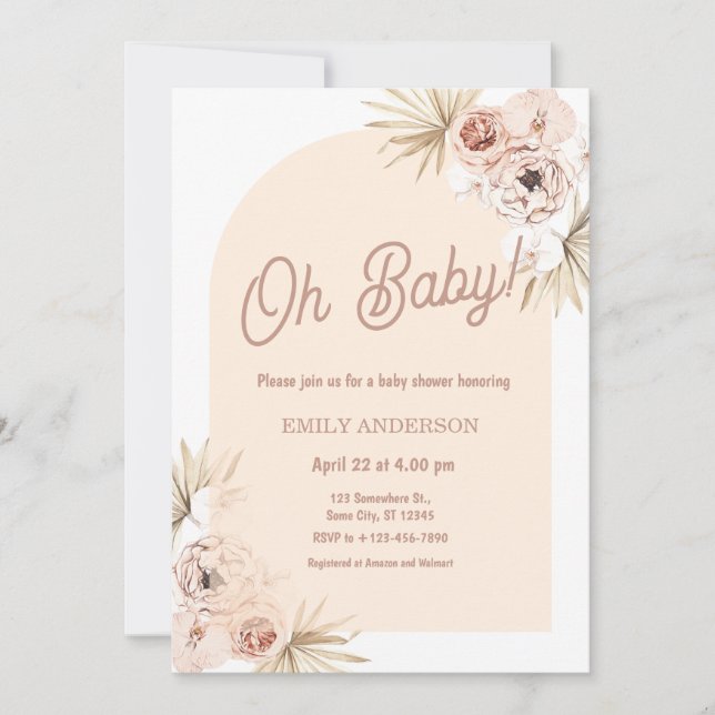 Boho Floral Pampas Grass Baby Shower Invitation (Front)