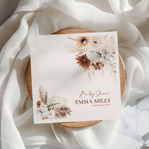 Boho Floral Pampas Grass Baby Shower Napkins