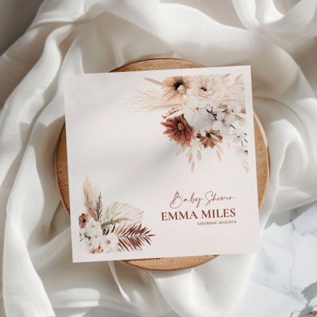 Boho Floral Pampas Grass Baby Shower Napkins (Creator Uploaded)